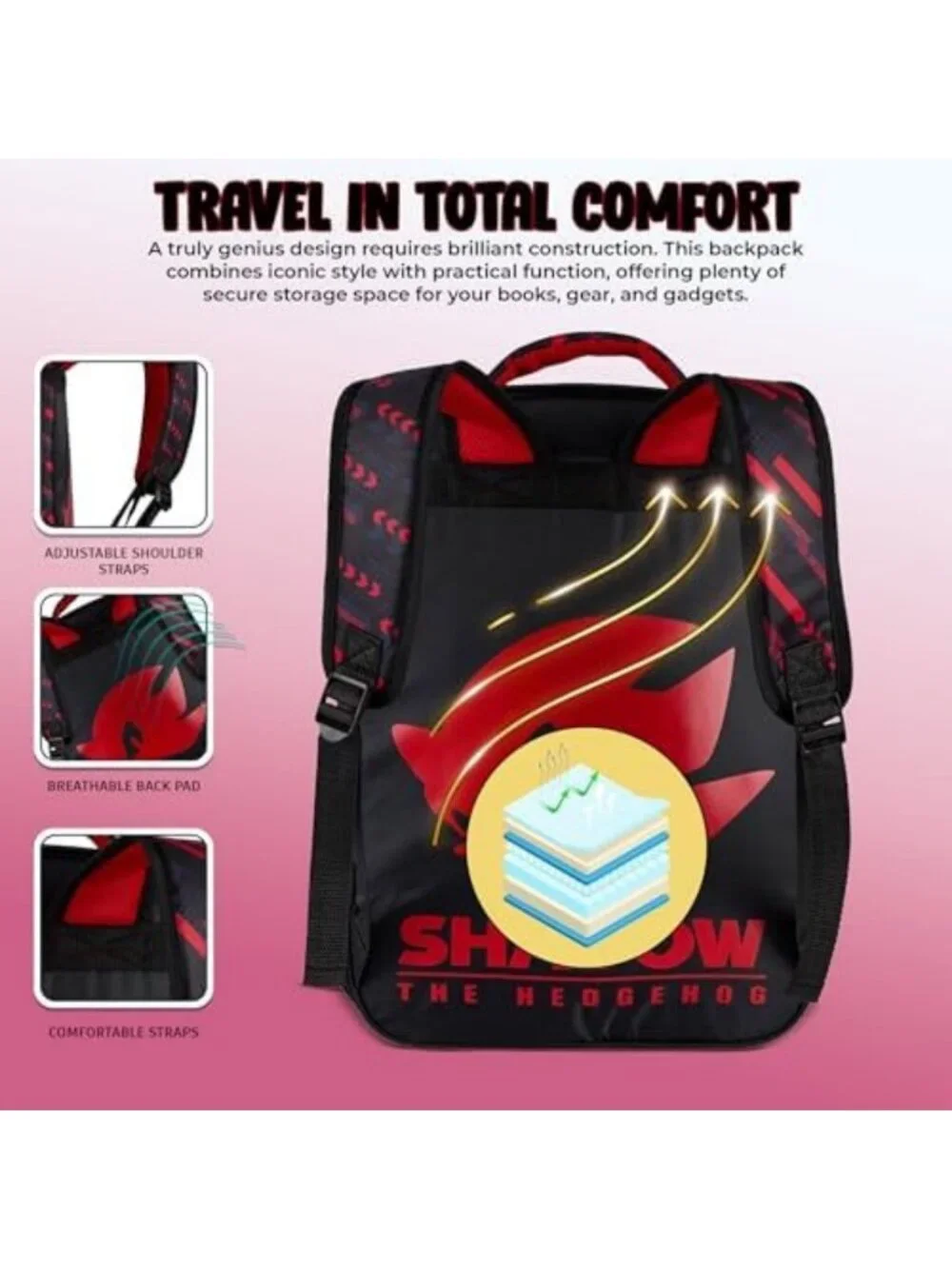 Sonic Hedgehog Backpack for Kids, 16-Inch Schoolbag with Reflective Design